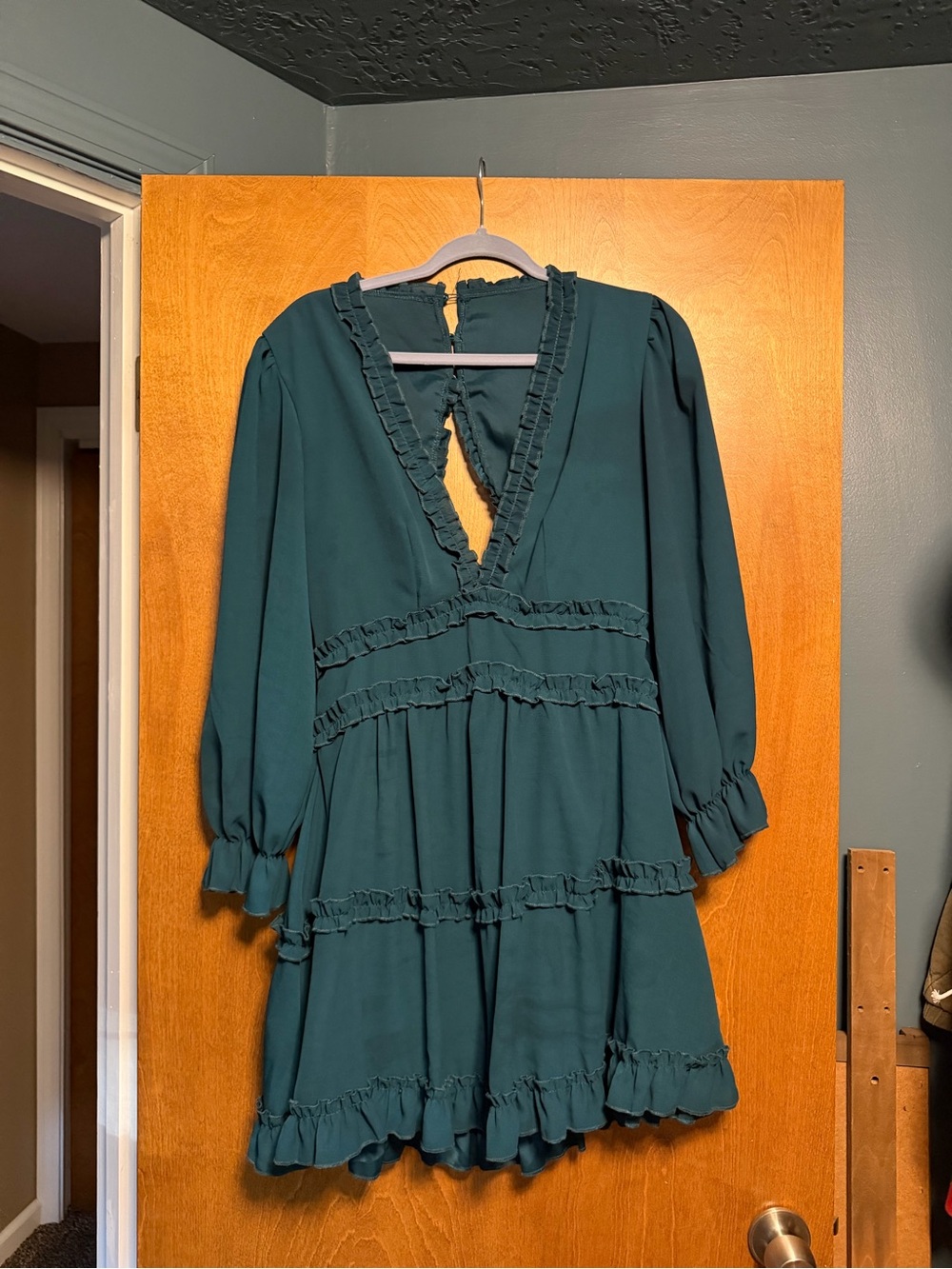 Women's Emerald Green Ruffle Tiered Mini Dress Size Large